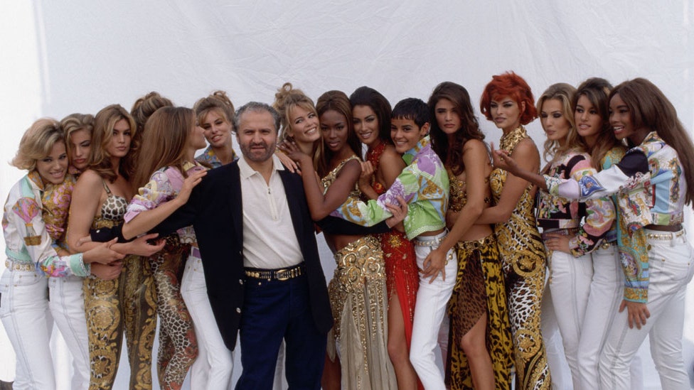 Gianni Versace and the top of his spring/summer show in Milan 1991